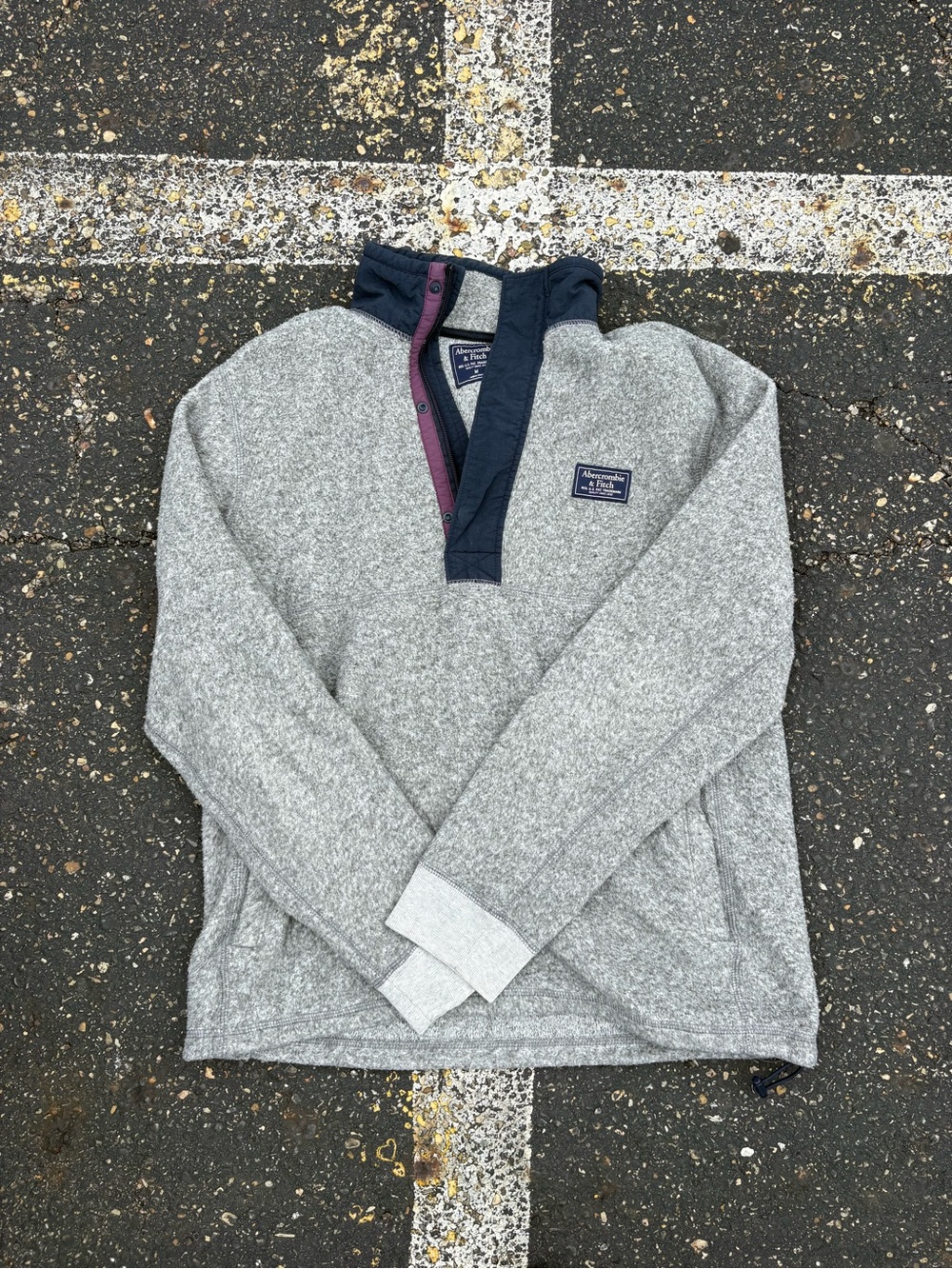 Abercrombie & Fitch Gray Zip-Up Sweater with Navy Trim